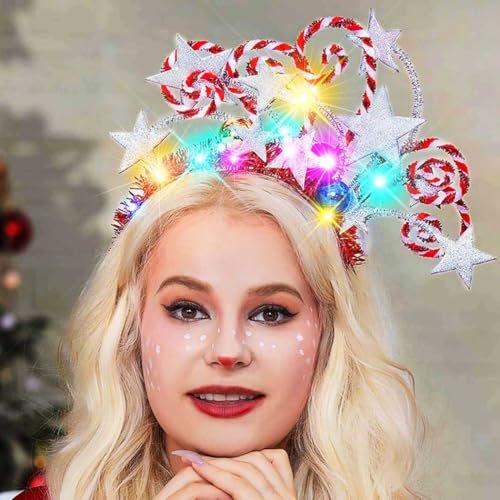 Kilshye Light Up Star Christmas Headband - Red LED Candy Cane Hairband for Women & Girls - görsel 2