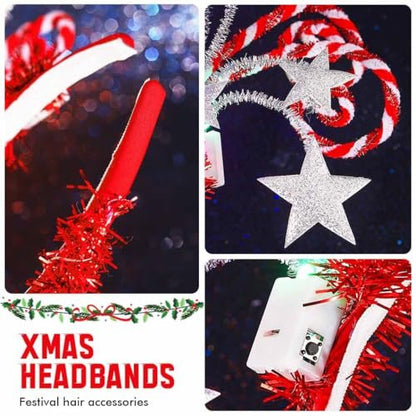 Kilshye Light Up Star Christmas Headband - Red LED Candy Cane Hairband for Women & Girls