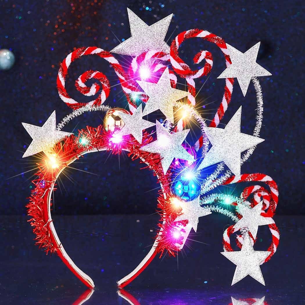 Kilshye Light Up Star Christmas Headband - Red LED Candy Cane Hairband for Women & Girls - görsel 3