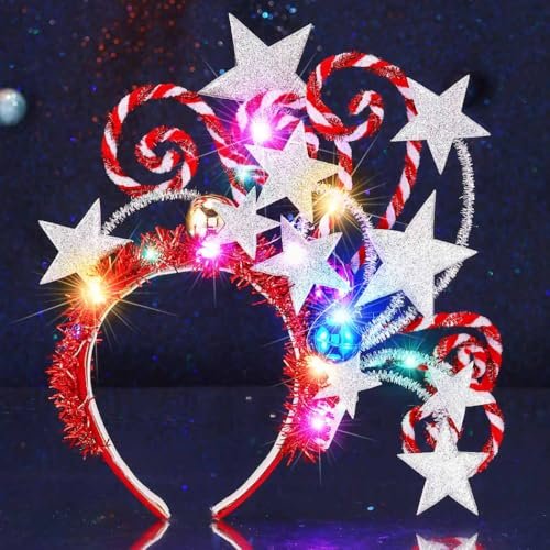 Kilshye Light Up Star Christmas Headband - Red LED Candy Cane Hairband for Women & Girls - görsel 4