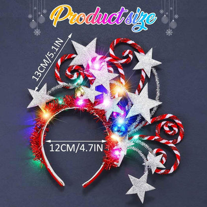 Kilshye Light Up Star Christmas Headband - Red LED Candy Cane Hairband for Women & Girls