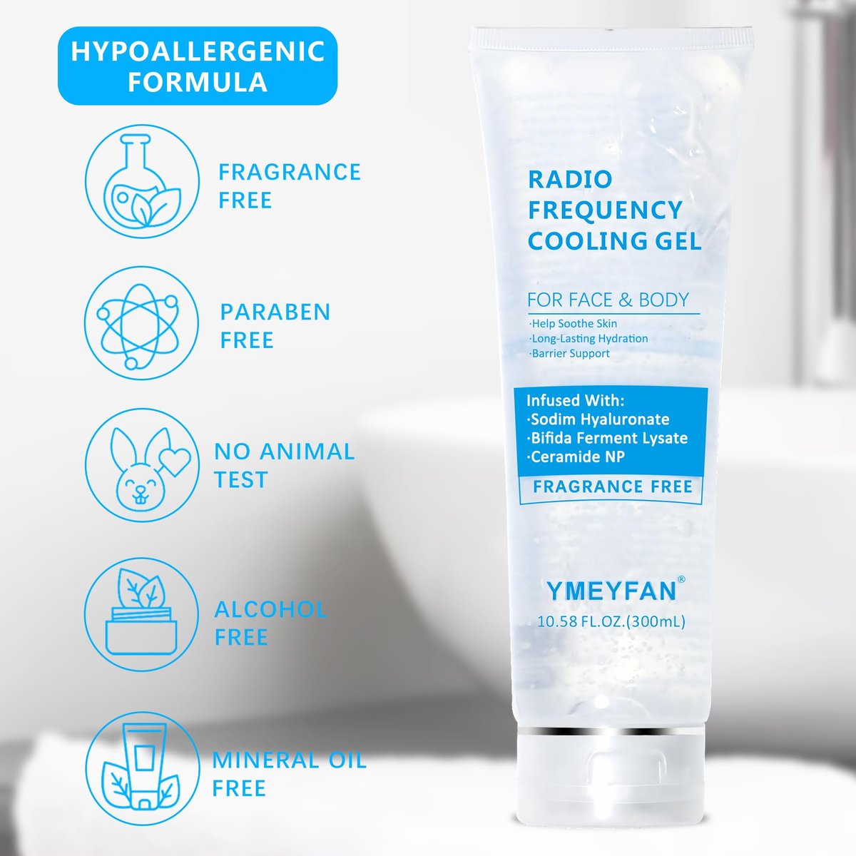 Conductive Gel for Microcurrent & RF Facial Machines – Fragrance-Free, Hypoallergenic, with Hyaluronic Acid & Ceramide, Long-Lasting Hydration, 10.58 Fl Oz - görsel 7