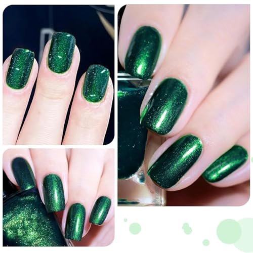 COSMOO Glitter Dark Green Nail Polish – Quick Dry, Shimmer Nail Lacquer 12ml - görsel 10