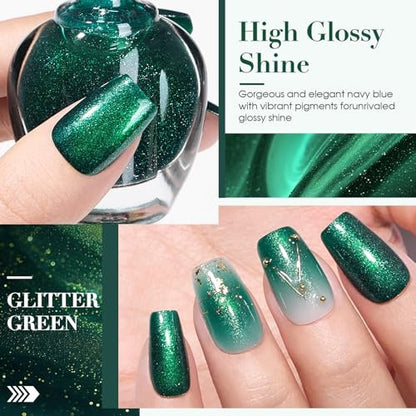 COSMOO Glitter Dark Green Nail Polish – Quick Dry, Shimmer Nail Lacquer 12ml