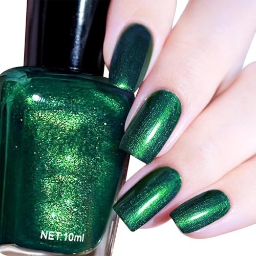 COSMOO Glitter Dark Green Nail Polish – Quick Dry, Shimmer Nail Lacquer 12ml - görsel 2