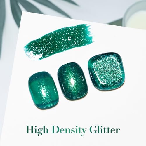 COSMOO Glitter Dark Green Nail Polish – Quick Dry, Shimmer Nail Lacquer 12ml - görsel 8