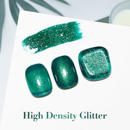 COSMOO Glitter Dark Green Nail Polish – Quick Dry, Shimmer Nail Lacquer 12ml