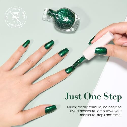 COSMOO Glitter Dark Green Nail Polish – Quick Dry, Shimmer Nail Lacquer 12ml - görsel 16