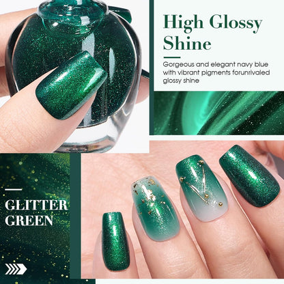 COSMOO Glitter Dark Green Nail Polish – Quick Dry, Shimmer Nail Lacquer 12ml