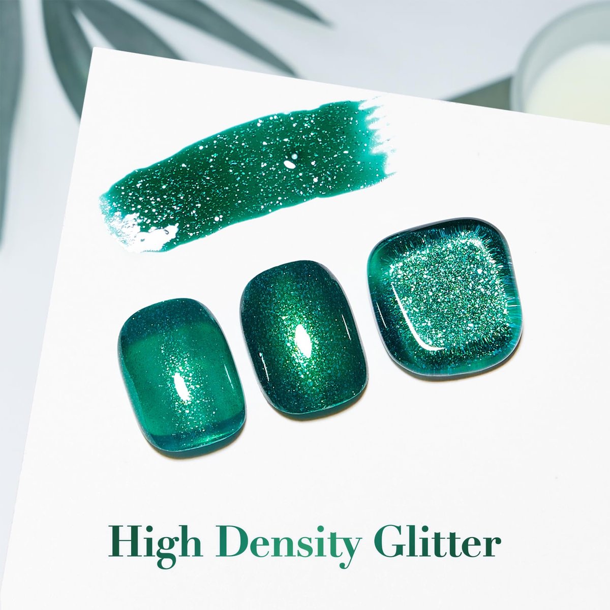 COSMOO Glitter Dark Green Nail Polish – Quick Dry, Shimmer Nail Lacquer 12ml - görsel 7