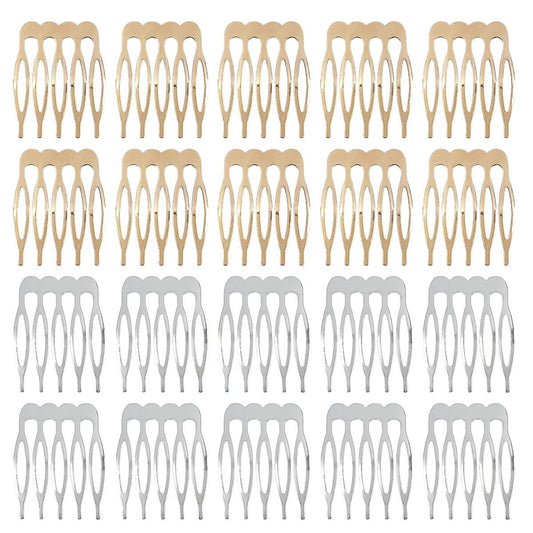 Qoaimu 20 Pack Hair Side Combs - 5 Teeth Small Metal Slide Combs for Fine Hair, Bridal Wedding Veil - Silver and Gold