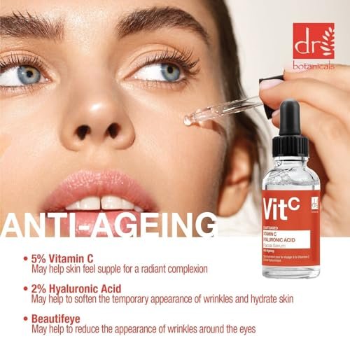 Dr Botanicals 5% Vitamin C & 2% Hyaluronic Acid Facial Serum – Anti-Aging, Brightening, Hydrating Serum with Beautifeye, 1 fl oz - görsel 6