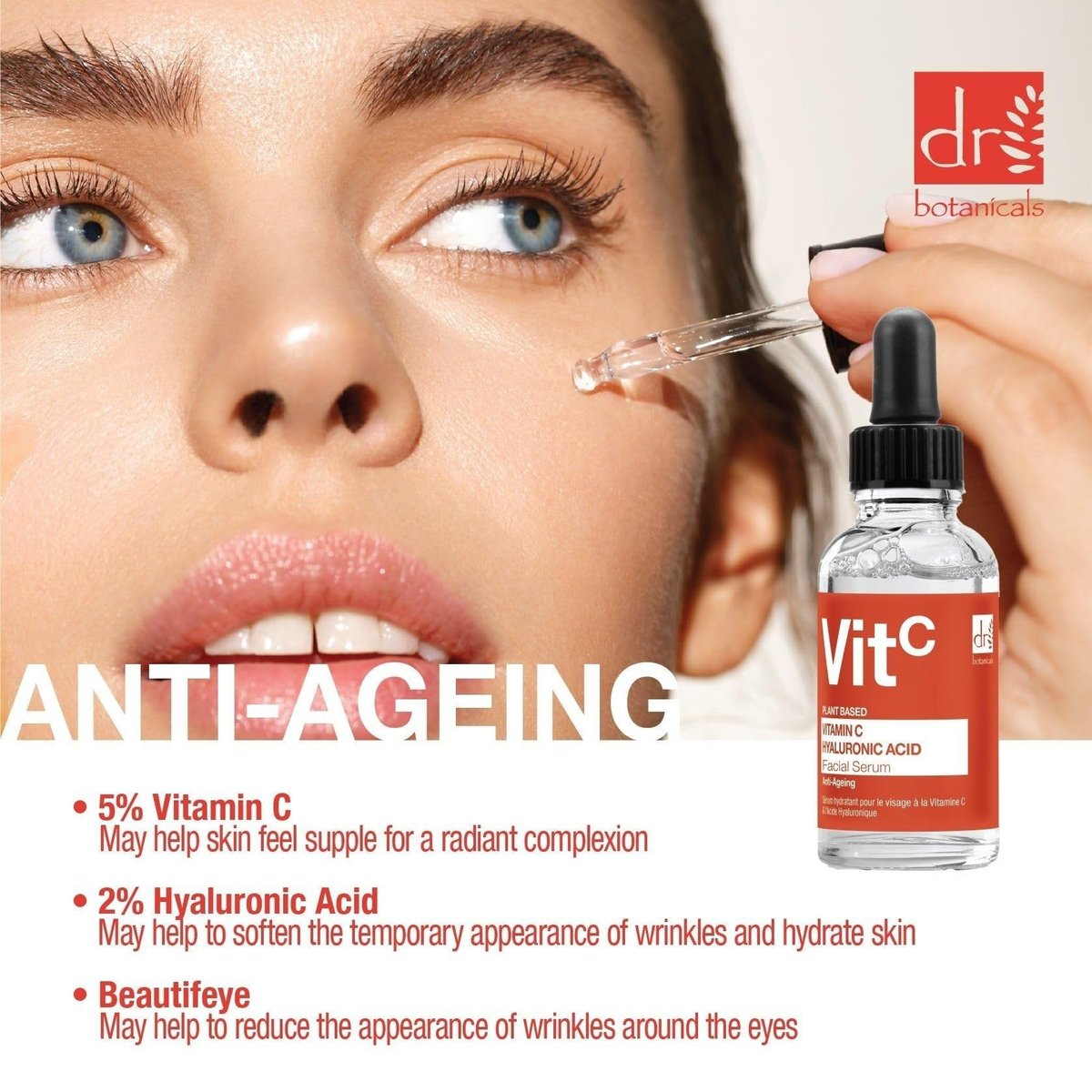 Dr Botanicals 5% Vitamin C & 2% Hyaluronic Acid Facial Serum – Anti-Aging, Brightening, Hydrating Serum with Beautifeye, 1 fl oz - görsel 5