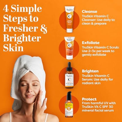 TruSkin Vitamin C Face Scrub & Face Exfoliator - Brightening Facial Scrub with Bora Bora White Sand & Yuzu Lemon - Smooths Texture and Reveals Softer-Looking Skin, 4 fl oz Avelisse