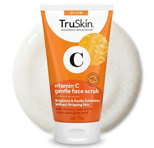 TruSkin Vitamin C Face Scrub & Face Exfoliator - Brightening Facial Scrub with Bora Bora White Sand & Yuzu Lemon - Smooths Texture and Reveals Softer-Looking Skin, 4 fl oz Avelisse