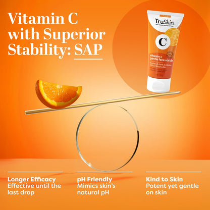 TruSkin Vitamin C Face Scrub & Face Exfoliator - Brightening Facial Scrub with Bora Bora White Sand & Yuzu Lemon - Smooths Texture and Reveals Softer-Looking Skin, 4 fl oz Avelisse