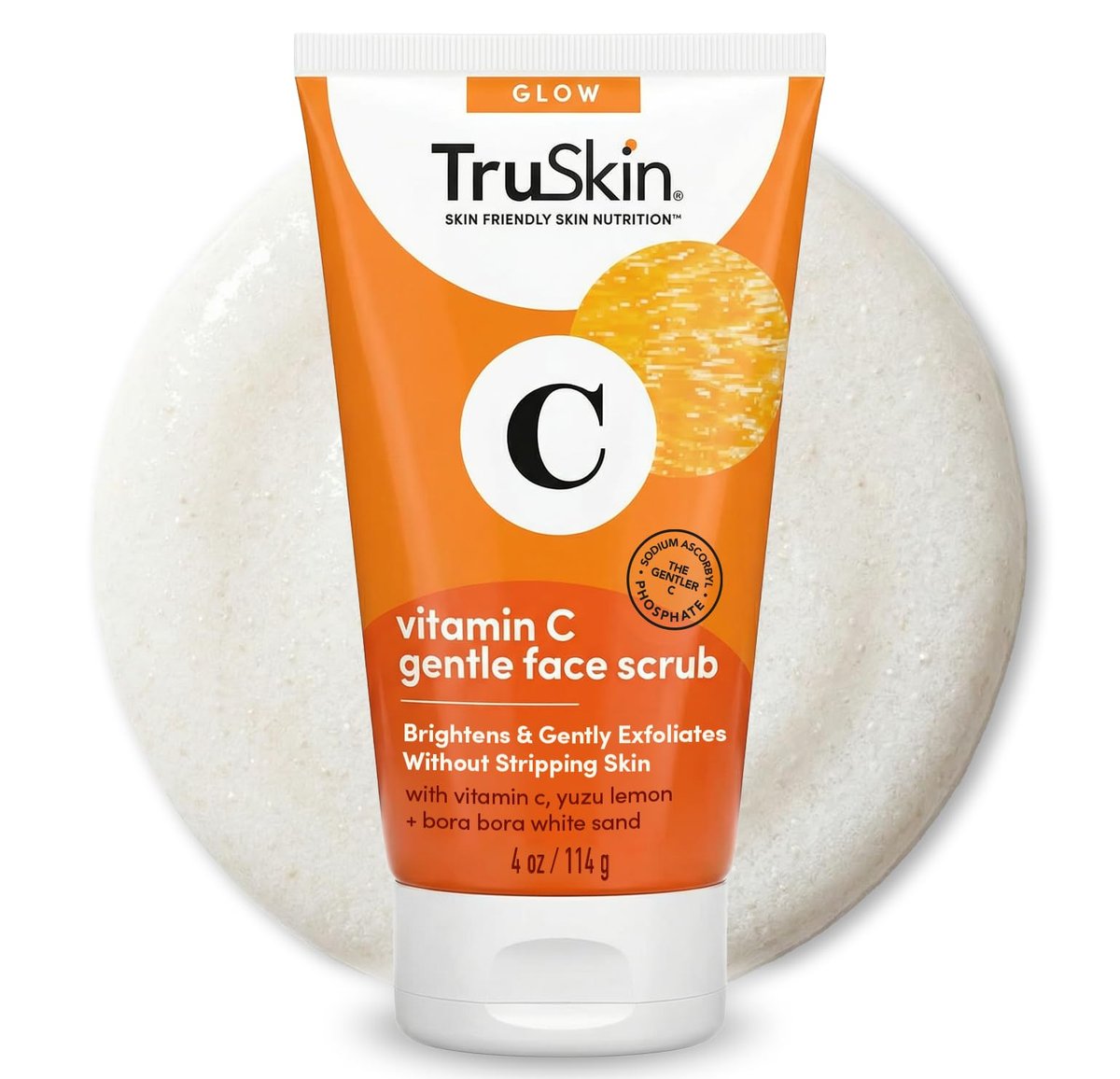 TruSkin Vitamin C Face Scrub & Face Exfoliator - Brightening Facial Scrub with Bora Bora White Sand & Yuzu Lemon - Smooths Texture and Reveals Softer-Looking Skin, 4 fl oz Avelisse