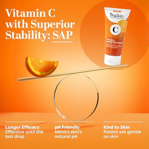 TruSkin Vitamin C Face Scrub & Face Exfoliator - Brightening Facial Scrub with Bora Bora White Sand & Yuzu Lemon - Smooths Texture and Reveals Softer-Looking Skin, 4 fl oz Avelisse