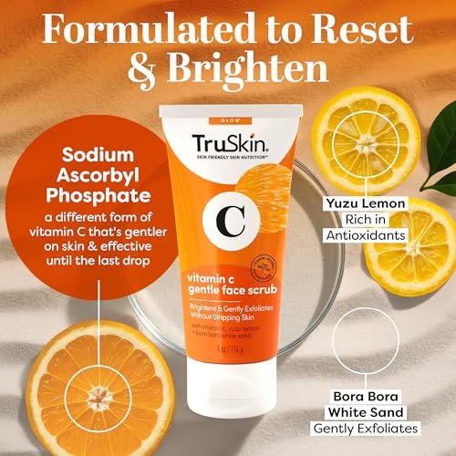 TruSkin Vitamin C Face Scrub & Face Exfoliator - Brightening Facial Scrub with Bora Bora White Sand & Yuzu Lemon - Smooths Texture and Reveals Softer-Looking Skin, 4 fl oz Avelisse