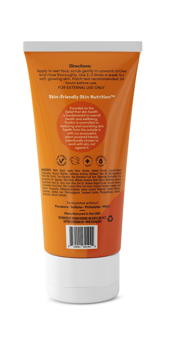 TruSkin Vitamin C Face Scrub & Face Exfoliator - Brightening Facial Scrub with Bora Bora White Sand & Yuzu Lemon - Smooths Texture and Reveals Softer-Looking Skin, 4 fl oz Avelisse