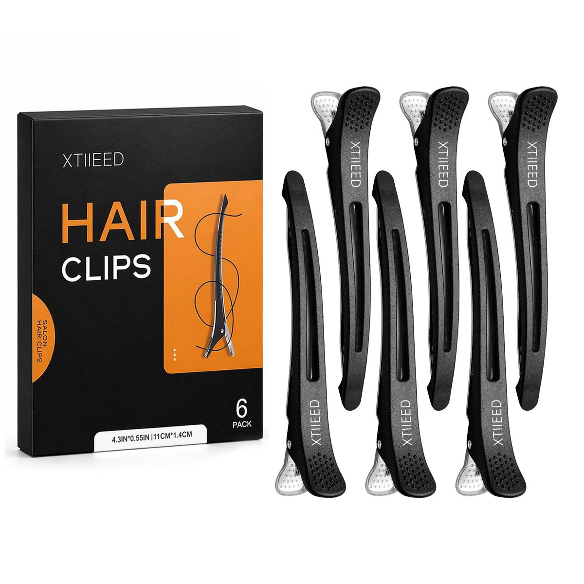 XTIIEED 6 Pack Professional Hair Clips for Styling Sectioning, Non Slip Duck Billed with Silicone Band, Hair Roller Clips No Crease - Length 4.3'' for Salon and Home Haircuts (Black) - görsel 1