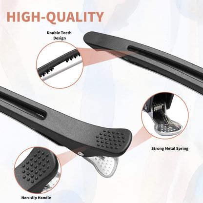 XTIIEED 6 Pack Professional Hair Clips for Styling Sectioning, Non Slip Duck Billed with Silicone Band, Hair Roller Clips No Crease - Length 4.3'' for Salon and Home Haircuts (Black)