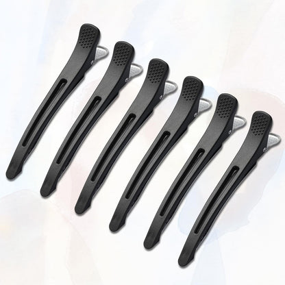 XTIIEED 6 Pack Professional Hair Clips for Styling Sectioning, Non Slip Duck Billed with Silicone Band, Hair Roller Clips No Crease - Length 4.3'' for Salon and Home Haircuts (Black)