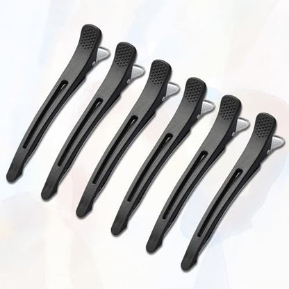 XTIIEED 6 Pack Professional Hair Clips for Styling Sectioning, Non Slip Duck Billed with Silicone Band, Hair Roller Clips No Crease - Length 4.3'' for Salon and Home Haircuts (Black)
