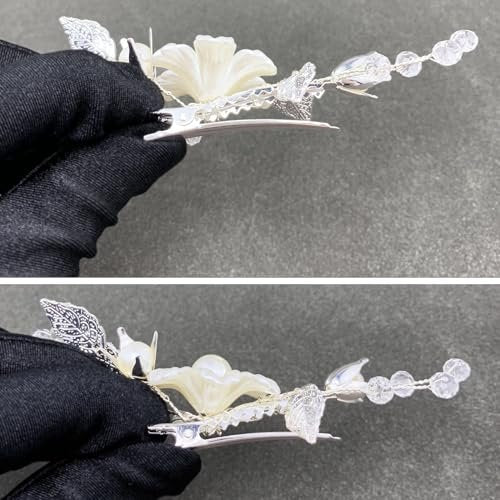 PRETTYLIFE Pearls Flower Hair Clips 2pcs - Ivory Floral Silver Leaf Vine Hair Pieces for Wedding Women - görsel 11