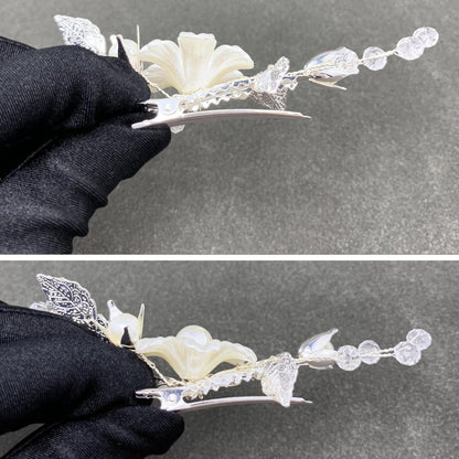 PRETTYLIFE Pearls Flower Hair Clips 2pcs - Ivory Floral Silver Leaf Vine Hair Pieces for Wedding Women