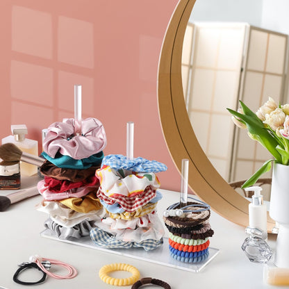 Suneerplay 3-Tiers Scrunchie Holder Stand - Clear Acrylic Hair Ties Organizer for Women and Girls