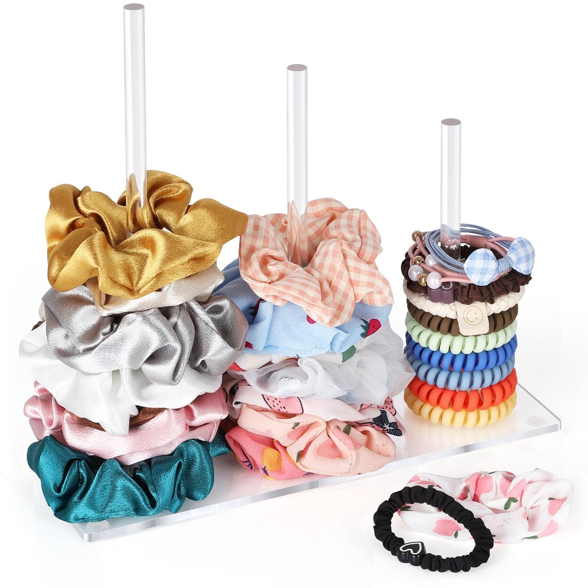 Suneerplay 3-Tiers Scrunchie Holder Stand - Clear Acrylic Hair Ties Organizer for Women and Girls - görsel 1
