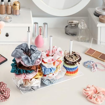 Suneerplay 3-Tiers Scrunchie Holder Stand - Clear Acrylic Hair Ties Organizer for Women and Girls