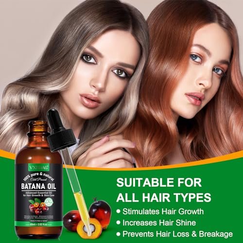 VXHDAG Batana Oil for Hair Growth and Nourishment - 2.02 fl oz with Scalp Massager, Pure & Natural for Split Ends and Radiant Skin Avelisse
