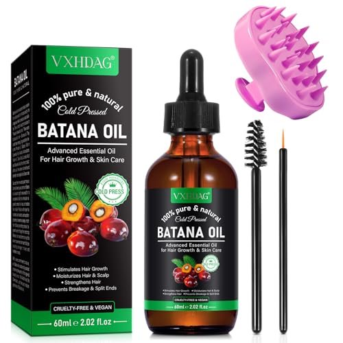 VXHDAG Batana Oil for Hair Growth and Nourishment - 2.02 fl oz with Scalp Massager, Pure & Natural for Split Ends and Radiant Skin Avelisse