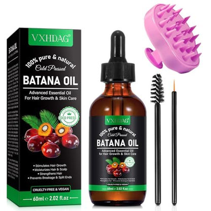 VXHDAG Batana Oil for Hair Growth and Nourishment - 2.02 fl oz with Scalp Massager, Pure & Natural for Split Ends and Radiant Skin Avelisse