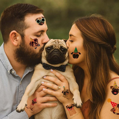 96 PCS Pug Temporary Tattoos for Kids - Pre-Cut Cute Dog Puppy Stickers for Birthday Party Favors, Decorations, Supplies, School Rewards & Gifts for Boys Girls Avelisse