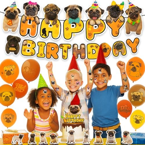 96 PCS Pug Temporary Tattoos for Kids - Pre-Cut Cute Dog Puppy Stickers for Birthday Party Favors, Decorations, Supplies, School Rewards & Gifts for Boys Girls Avelisse