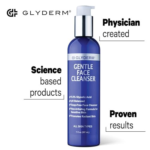 GlyDerm Gentle Face Cleanser - Soap-Free Concentrated Cleanser with 0.2% Esterified Glycolic Acid - Gentle Exfoliating Face Wash for All Skin Types - 7 oz Pump Avelisse