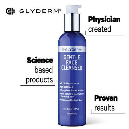 GlyDerm Gentle Face Cleanser - Soap-Free Concentrated Cleanser with 0.2% Esterified Glycolic Acid - Gentle Exfoliating Face Wash for All Skin Types - 7 oz Pump Avelisse