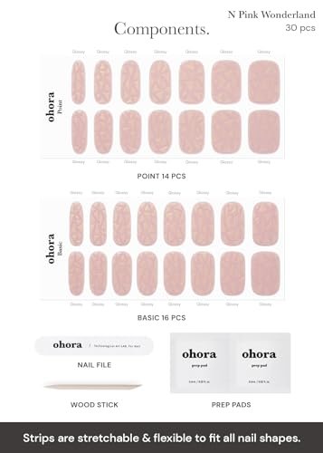 ohora Semi Cured Gel Nail Strips - N Pink Wonderland | Salon-Quality Solid Pink Gel Manicure, Easy Apply & Remove, Works with Any UV/LED Lamp