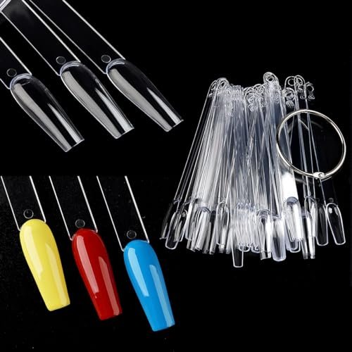 Fcozpjk 150pcs Nail Color Swatch Sticks with Ring – Ballerina Square Stiletto Clear Nail Tips for Polish Display, Practice, and Salon Use - görsel 8