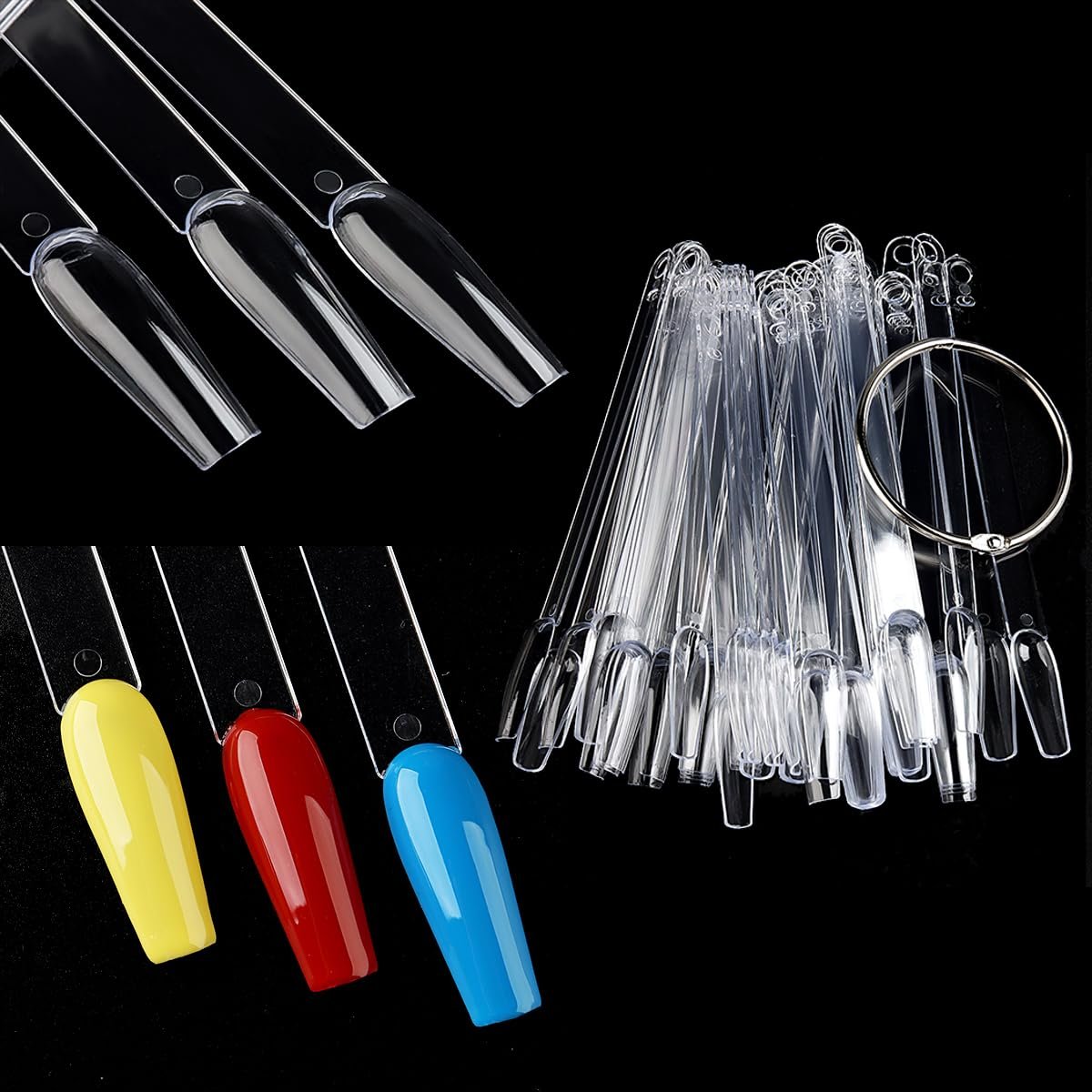Fcozpjk 150pcs Nail Color Swatch Sticks with Ring – Ballerina Square Stiletto Clear Nail Tips for Polish Display, Practice, and Salon Use - görsel 7