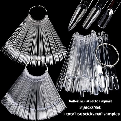 Fcozpjk 150pcs Nail Color Swatch Sticks with Ring – Ballerina Square Stiletto Clear Nail Tips for Polish Display, Practice, and Salon Use - görsel 4