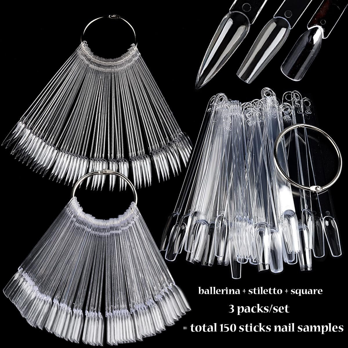 Fcozpjk 150pcs Nail Color Swatch Sticks with Ring – Ballerina Square Stiletto Clear Nail Tips for Polish Display, Practice, and Salon Use - görsel 3