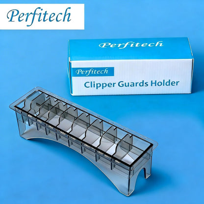 Perfitech Clipper Guard Holder Organizer - 10 Slot Sturdy Polycarbonate Rack for Trimmer Combs & Guides