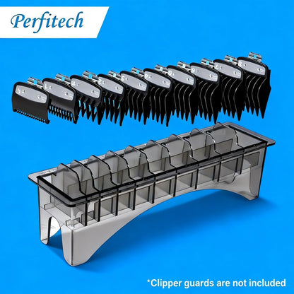 Perfitech Clipper Guard Holder Organizer - 10 Slot Sturdy Polycarbonate Rack for Trimmer Combs & Guides