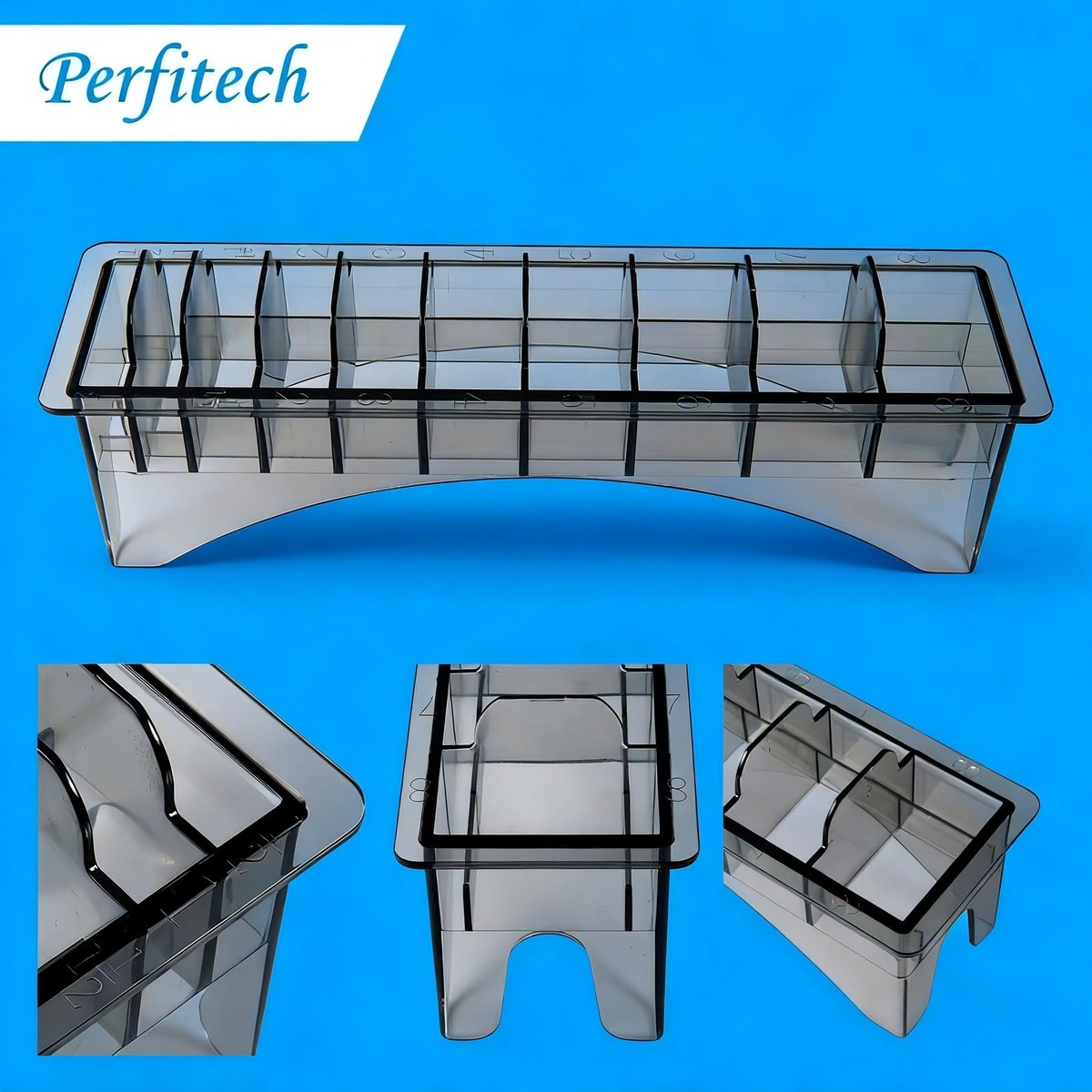 Perfitech Clipper Guard Holder Organizer - 10 Slot Sturdy Polycarbonate Rack for Trimmer Combs & Guides - görsel 9