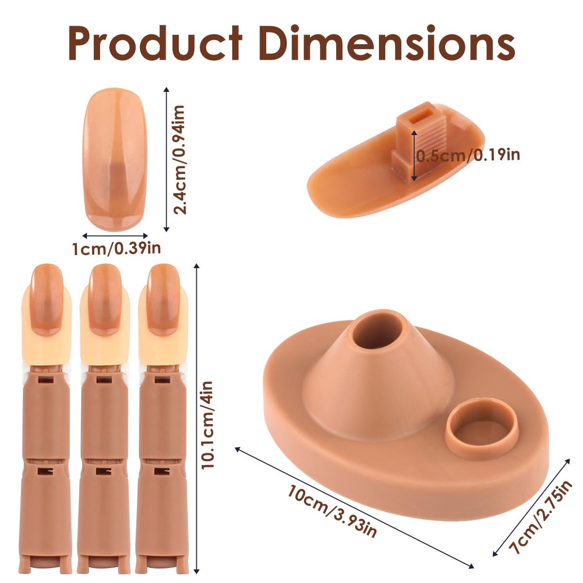BORNBYME Acrylic Nail Practice Finger Kit with Stand, Adjustable Fake Fingers & 100 Brown Nail Tips – Movable Training Nail Practice for Beginners - görsel 9