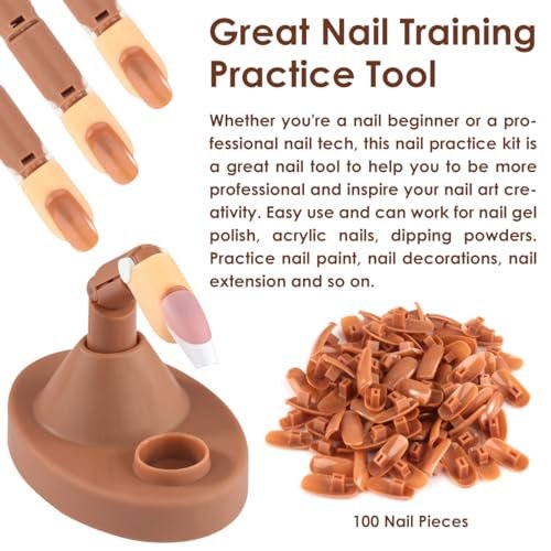 BORNBYME Acrylic Nail Practice Finger Kit with Stand, Adjustable Fake Fingers & 100 Brown Nail Tips – Movable Training Nail Practice for Beginners - görsel 12